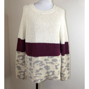 Pink Lily Oversized Chunky SWEATER - Size SMALL -Colorblock Ivory Print Pullover